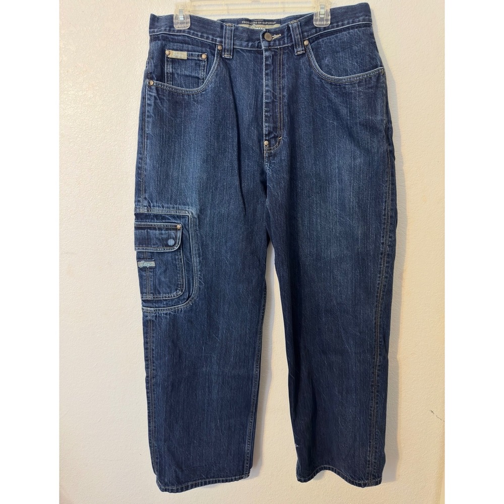 Enyce Denim Jeans Mens Size 34 Blue Carpenter Baggy Utility Pockets